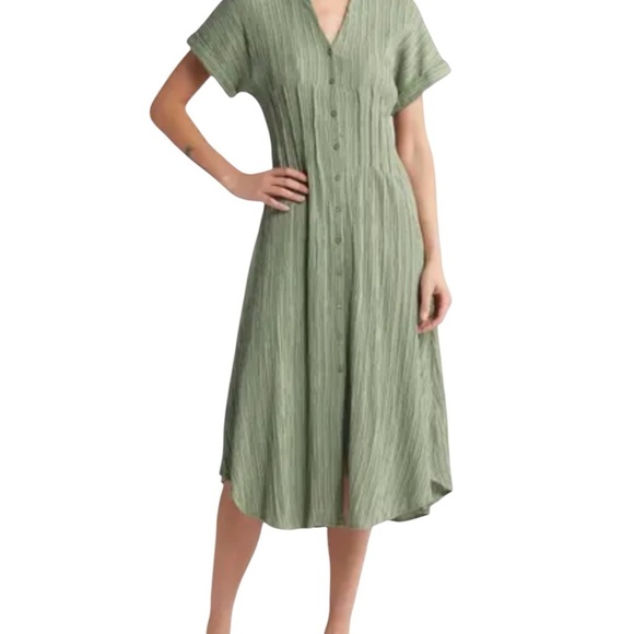 Mila Mae Midi Button Down Shirt Dress in Green - Picture 1 of 16